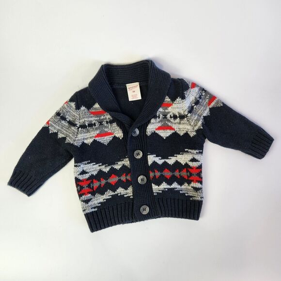 Arizona Cardigan Boys Size 6M Blue Y2k Aztec‎ Print Knit Button Up Western Wear - Picture 1 of 9